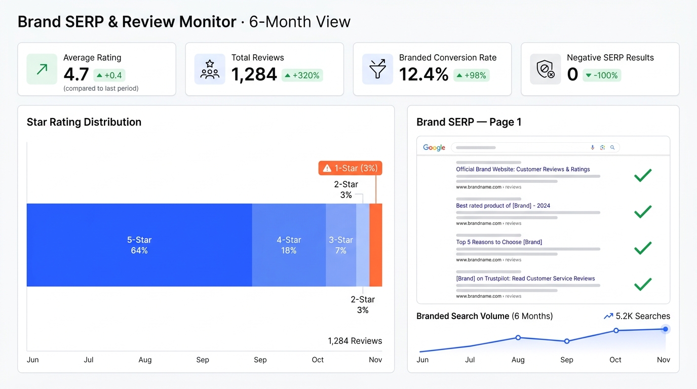 Brand SERP and reviews dashboard